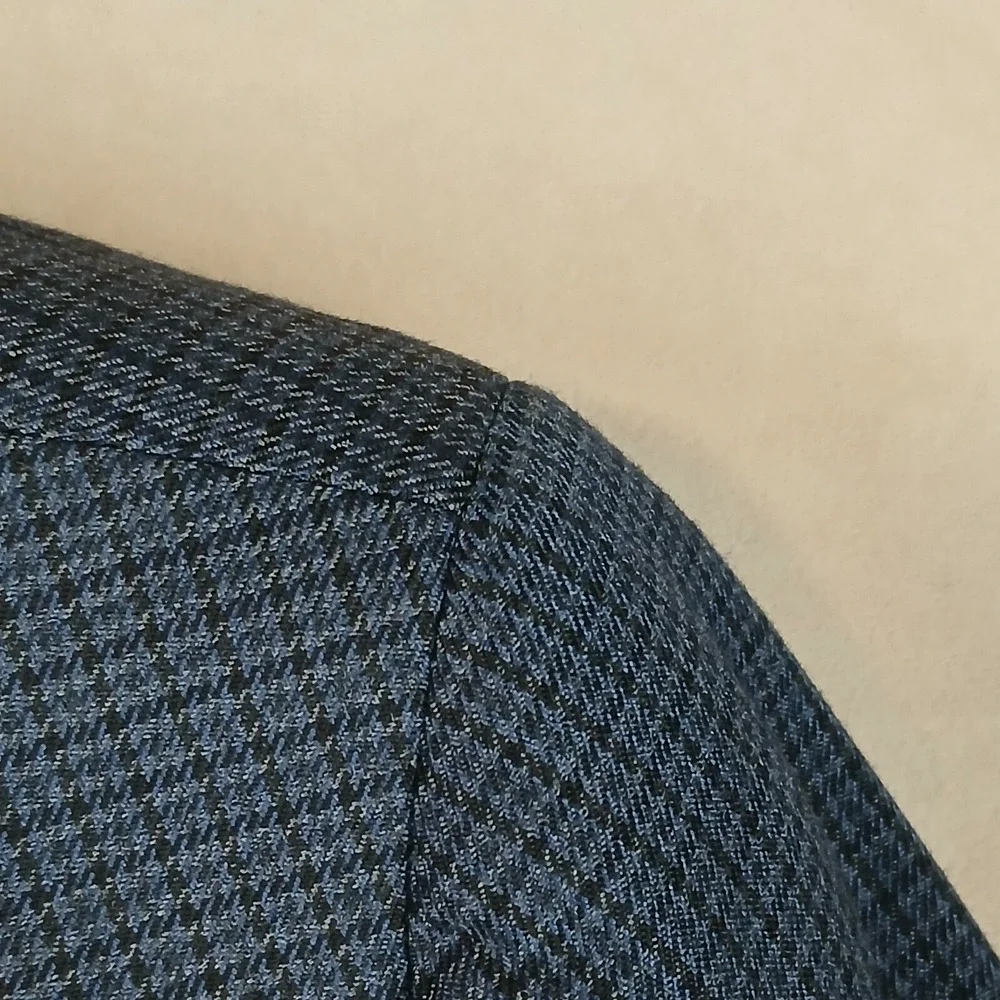 Chaps 44L Mens Sport Coat Jacket‎ Houndstooth Blue Rayon Polyester